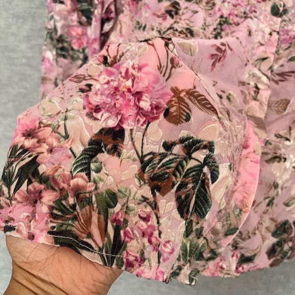 & Other Stories Ruffle Mock Neck Frilled Top Size 4 Prairie Sheer Velvet Burnout - Picture 6 of 15